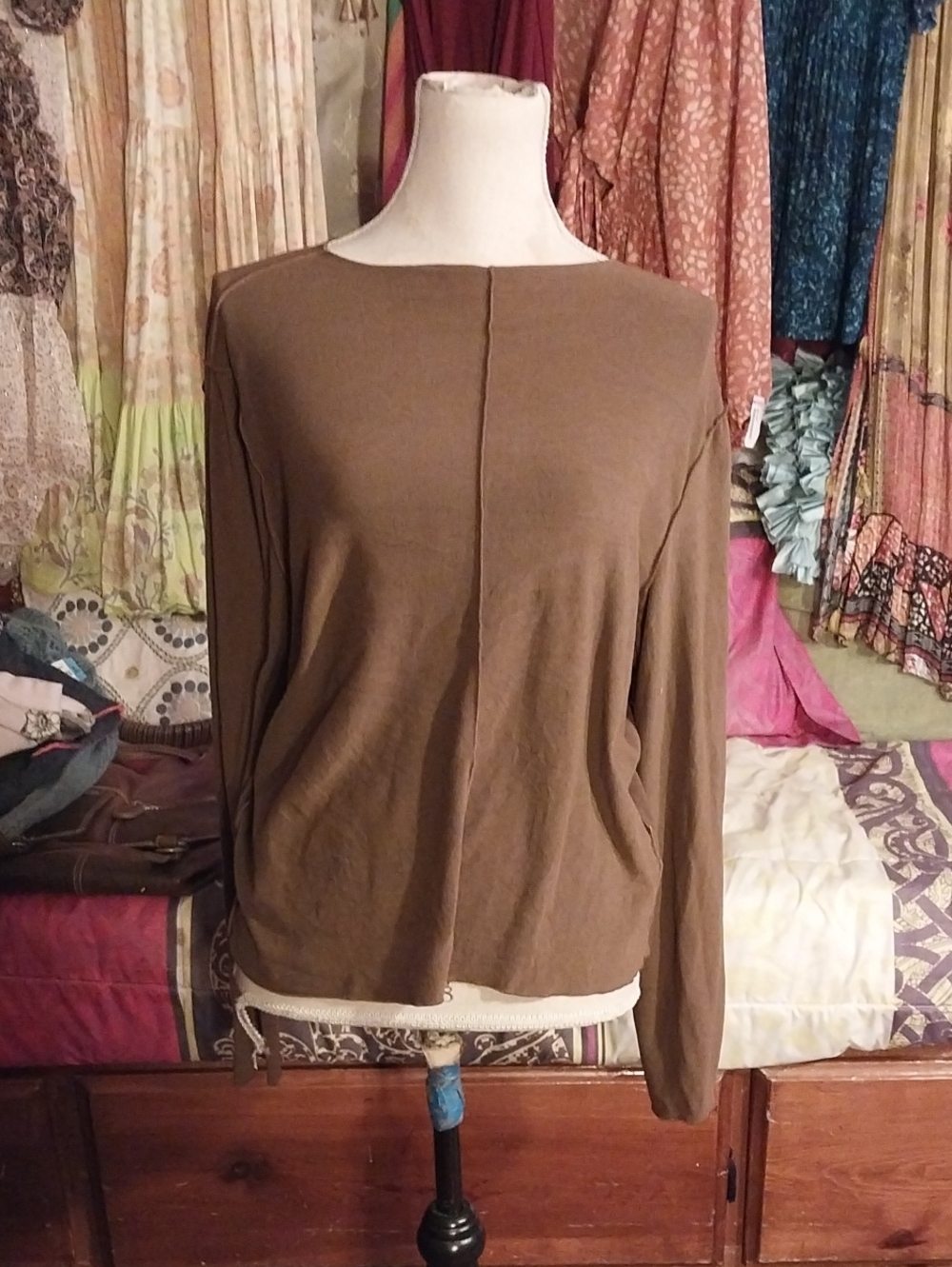 Dazy Plus Women's Brown Long-Sleeve Cropped Top -